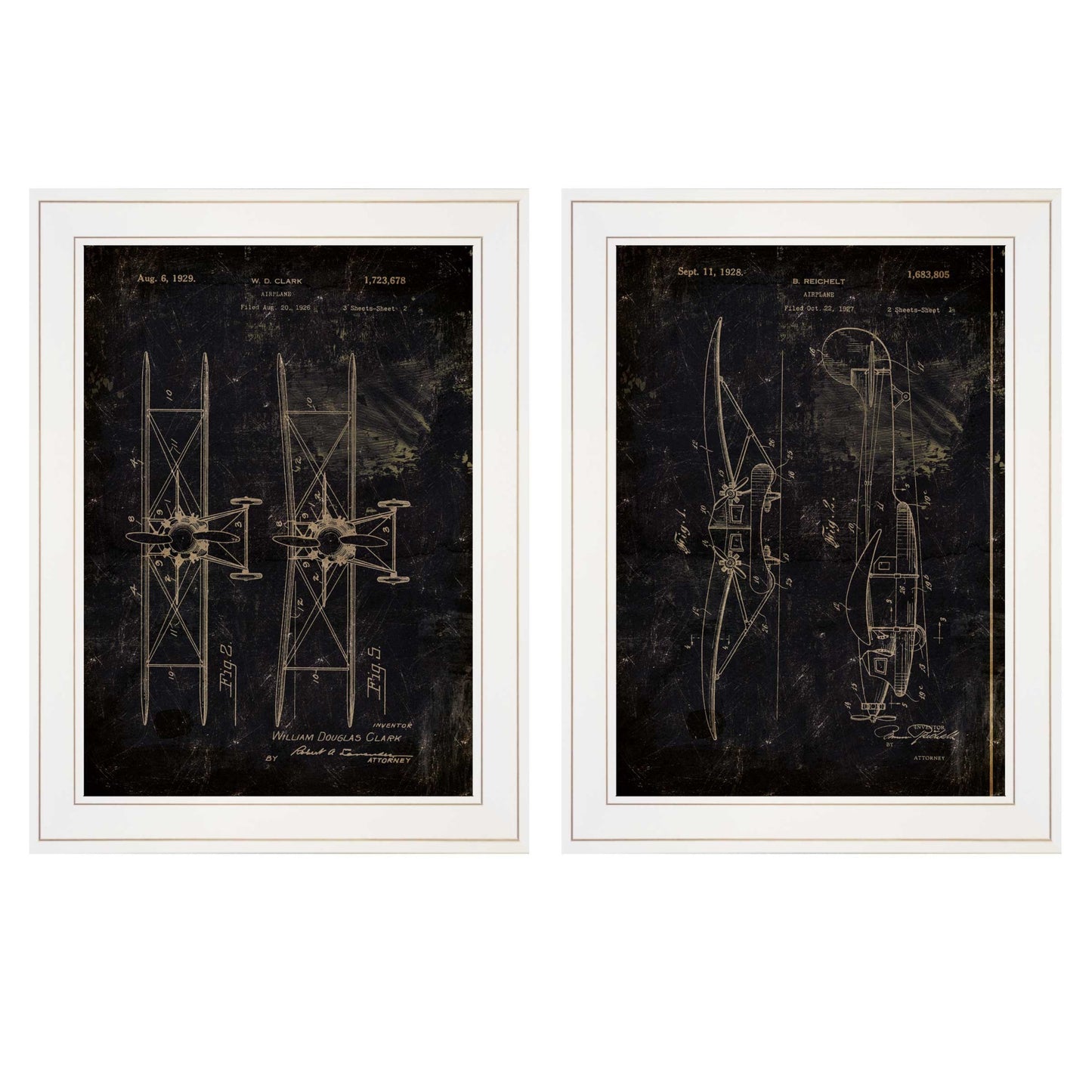 Set Of Two Airplane Patent I and II 1 White Framed Print Wall Art