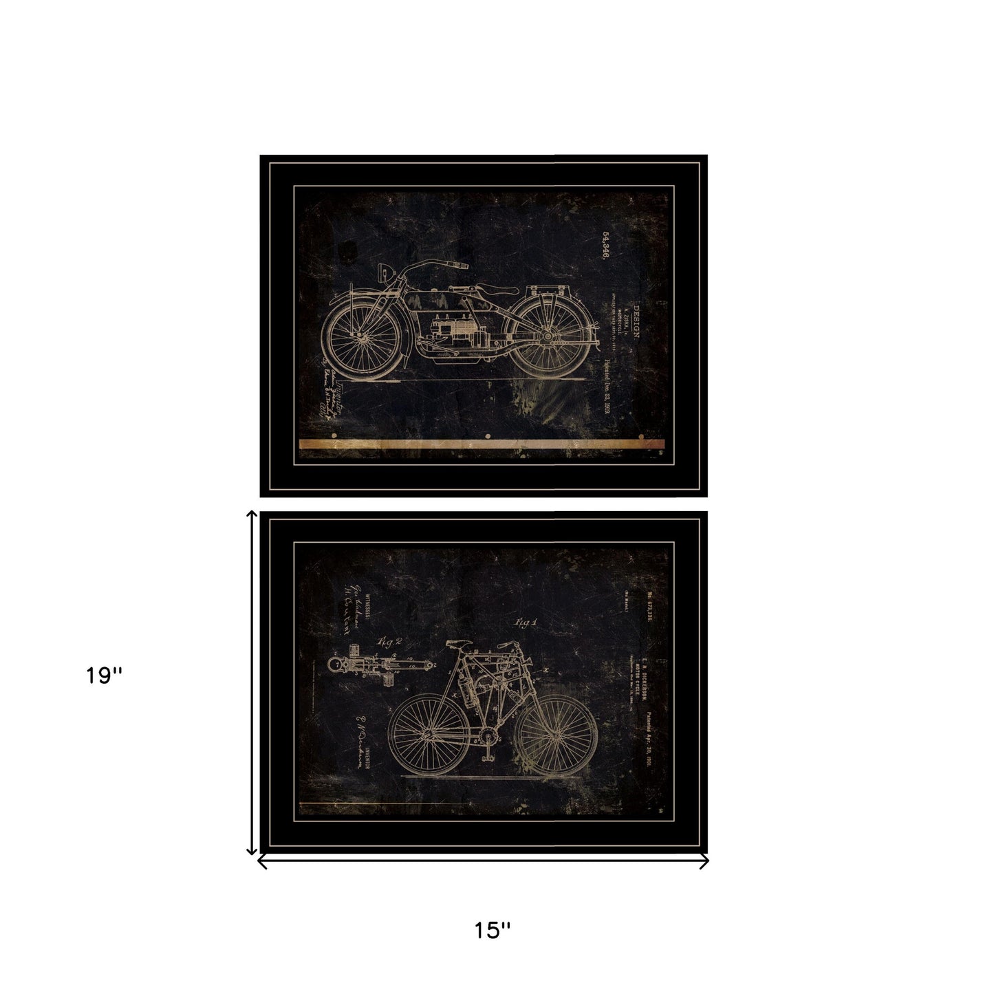 Set Of Two Motor Bike Patent I and II 2 Black Framed Print Wall Art