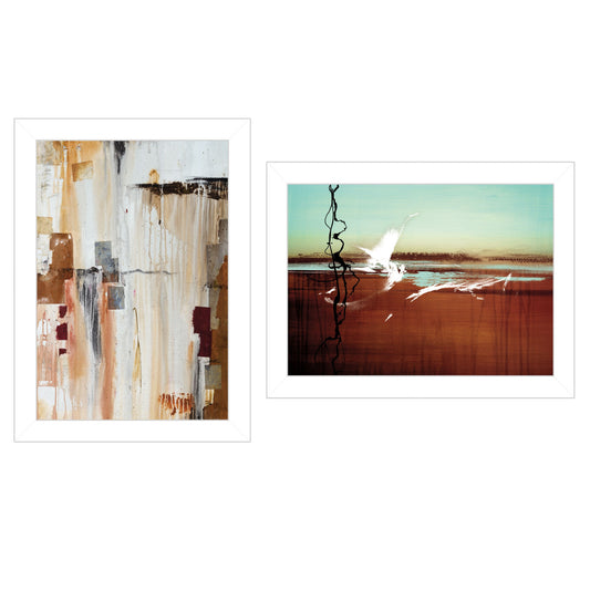 Set Of Two Abstract Flight 1 White Framed Print Wall Art