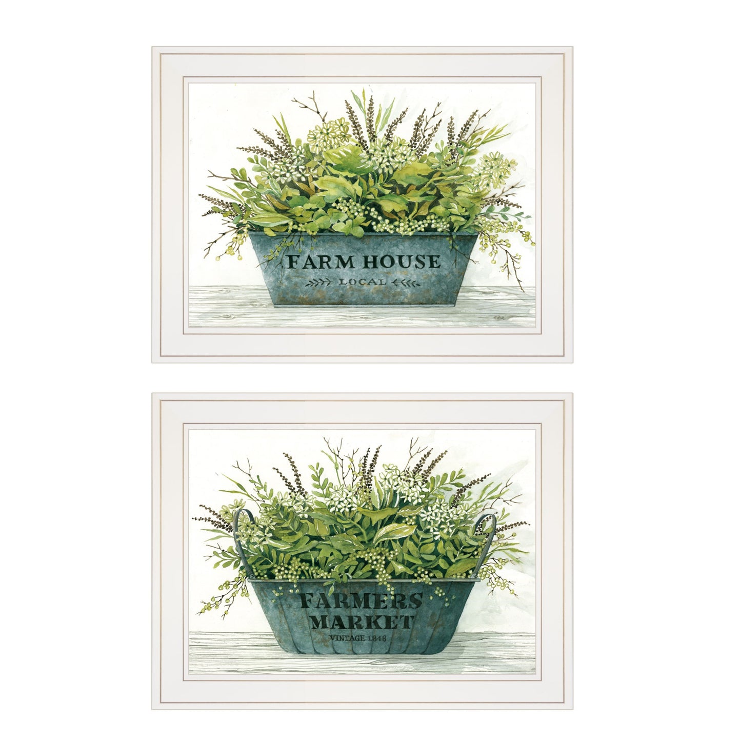 Set Of Two Farm Market Bouquet White Framed Print Wall Art