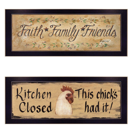 Set Of Two Faith*Family*Friends and This Chick Black Framed Print Kitchen Wall Art