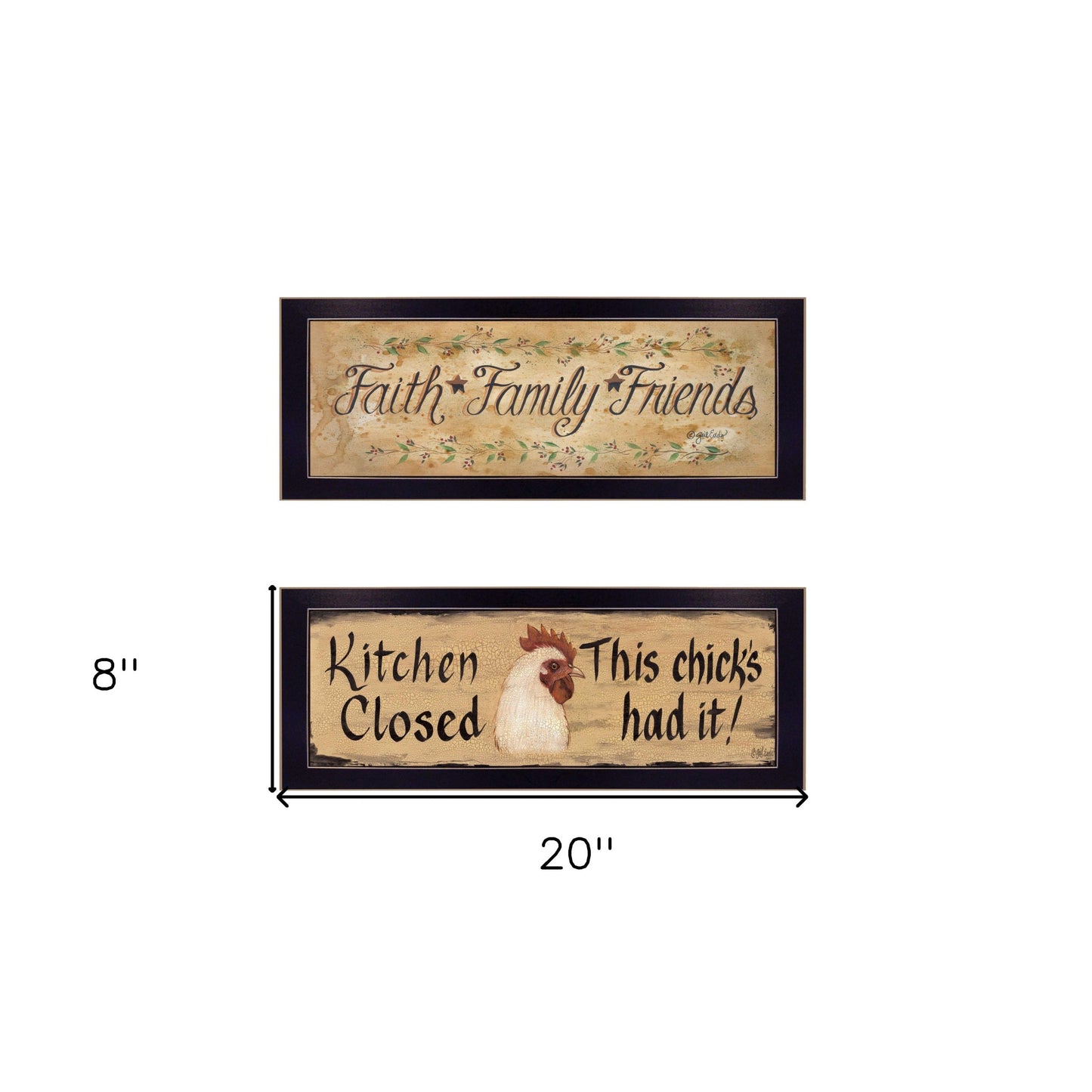 Set Of Two Faith*Family*Friends and This Chick Black Framed Print Kitchen Wall Art