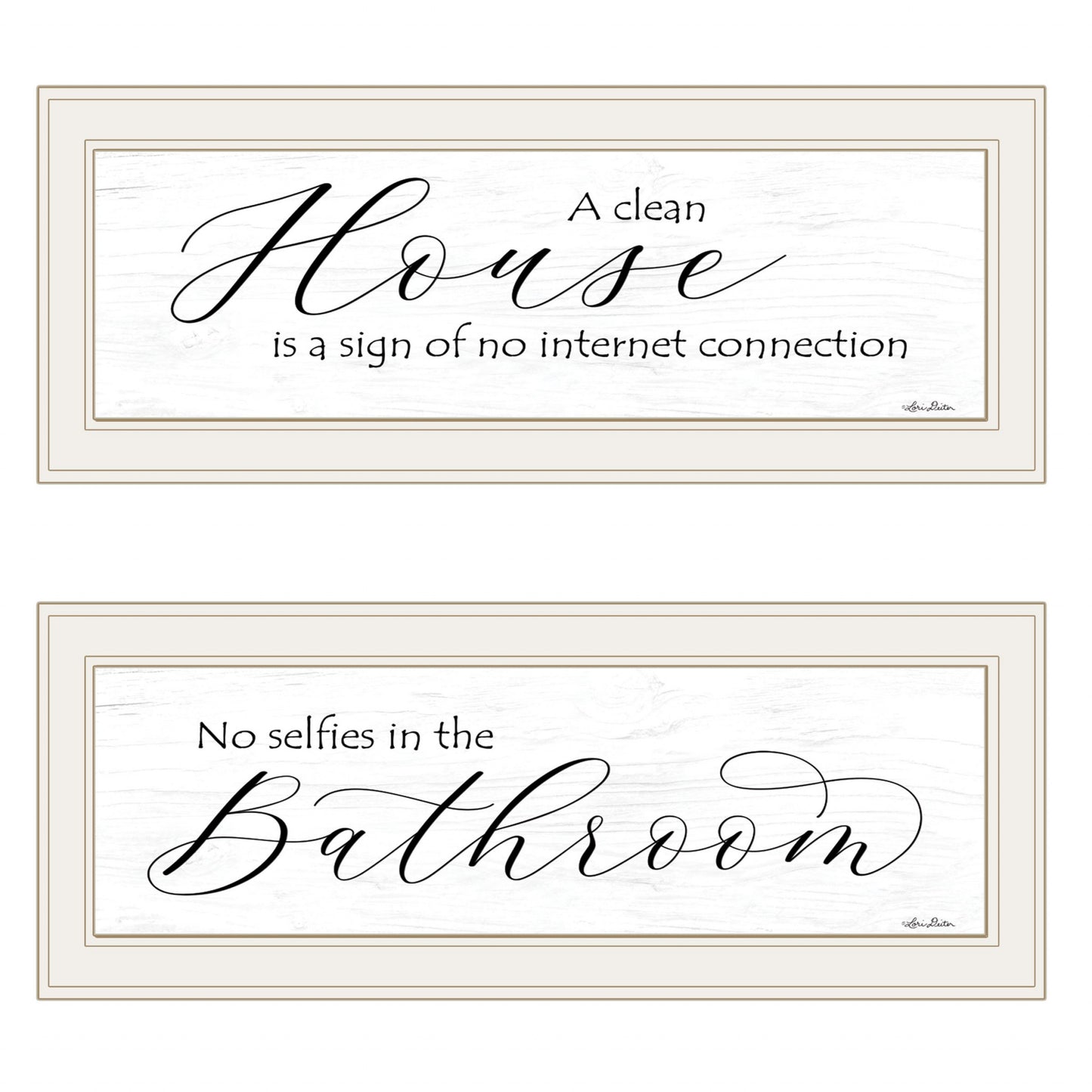 Set Of Two Household Humor 1 White Framed Print Bathroom Wall Art