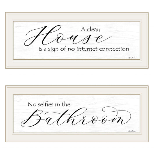 Set Of Two Household Humor 1 White Framed Print Bathroom Wall Art