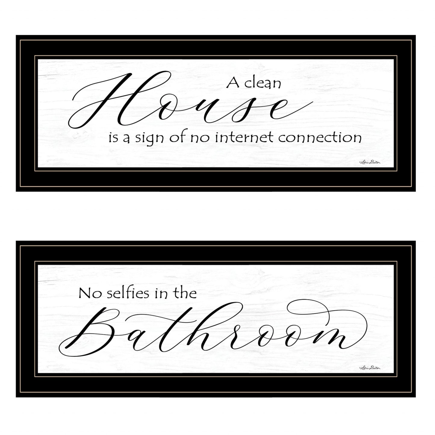 Set Of Two Household Humor 3 Black Framed Print Bathroom Wall Art