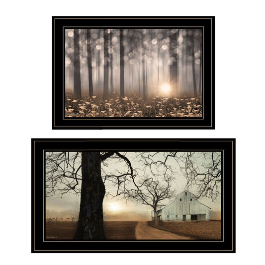 Set Of Two Enchanted Sunrise 2 Black Framed Print Wall Art