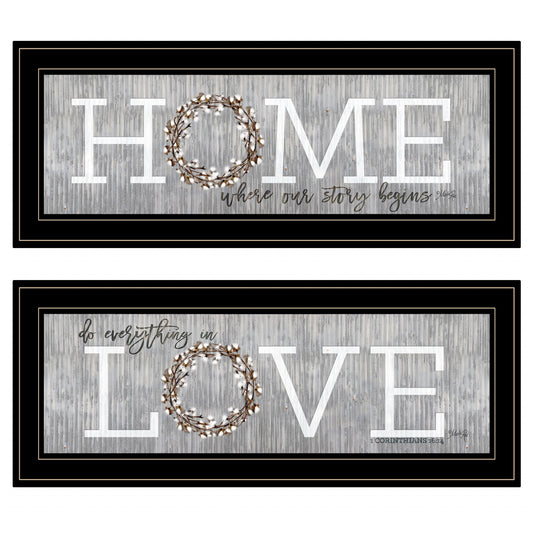 Set Of Two Where Our Story Begins 2 Black Framed Print Wall Art