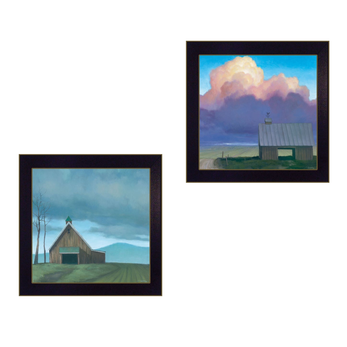 Set Of Two Two Barnscapes 2 Black Framed Print Wall Art