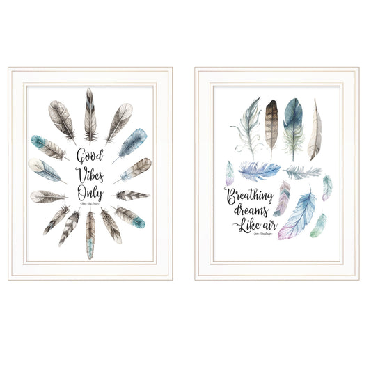 Set Of Two Good Vibes 1 White Framed Print Wall Art