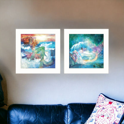 Set Of Two Mermaids 1 White Framed Print Wall Art