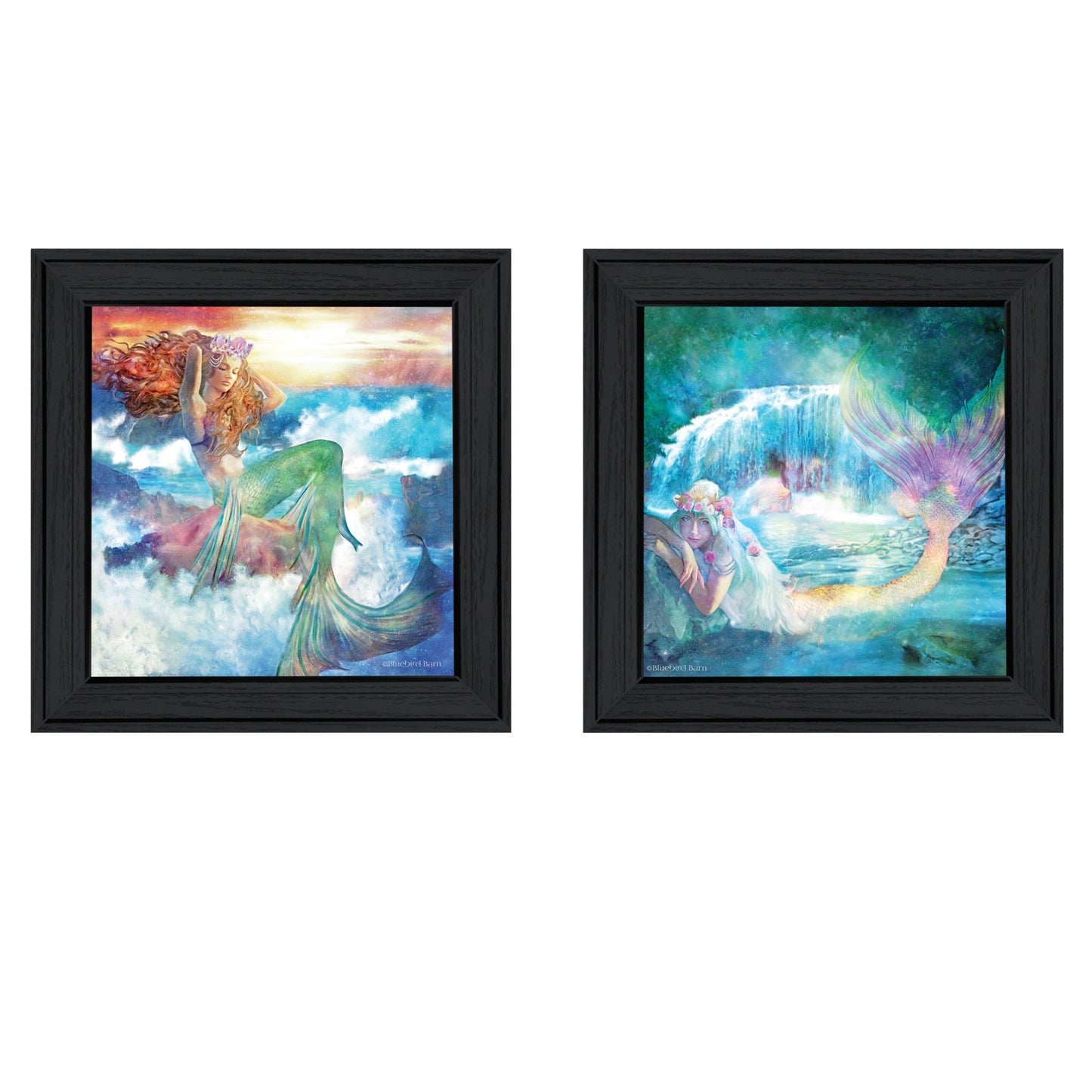 Set Of Two Mermaids 2 Black Framed Print Wall Art