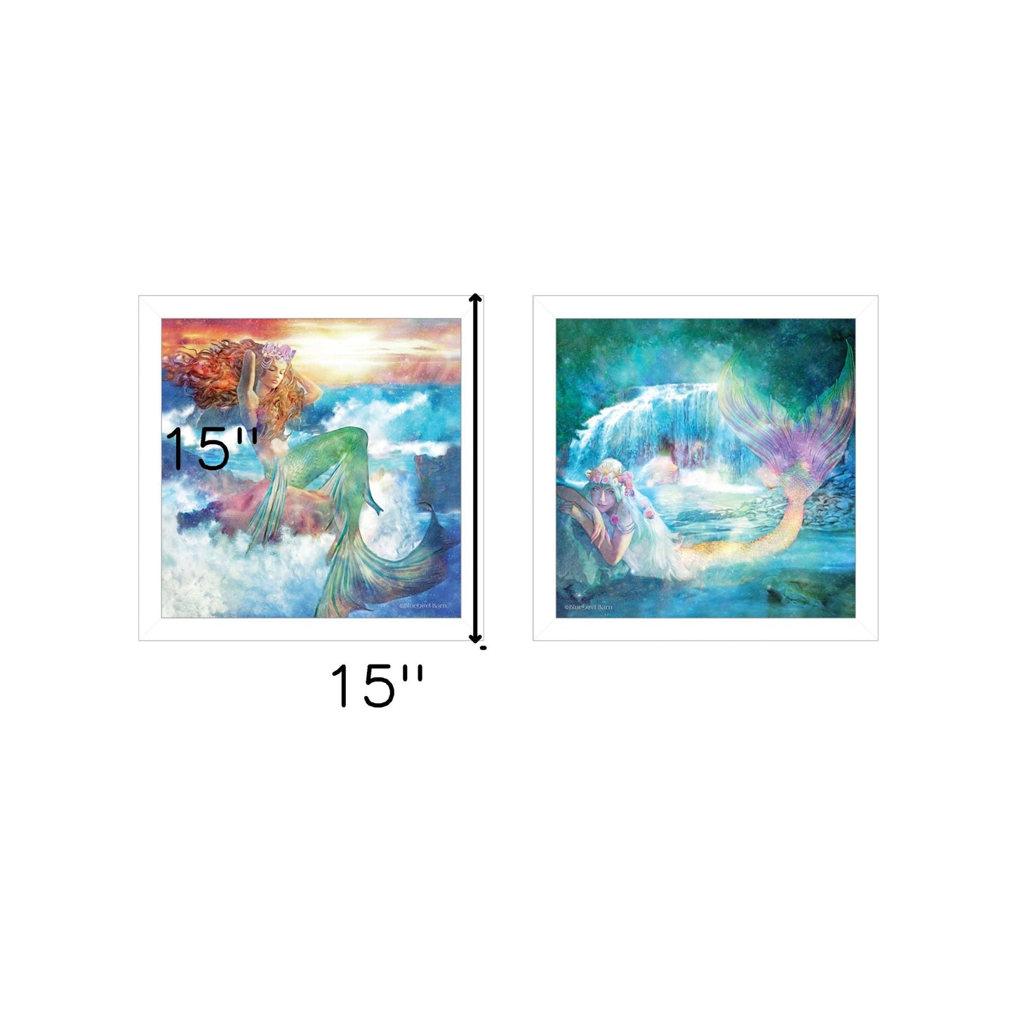 Set Of Two Mermaids 3 White Framed Print Wall Art