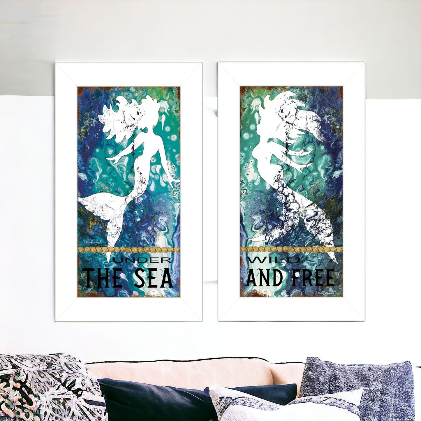 Set Of Two Under The Sea 1 White Framed Print Wall Art