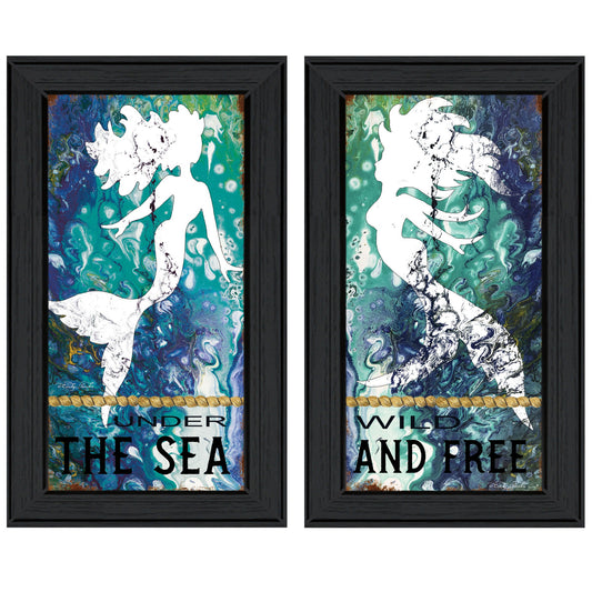 Set Of Two Under The Sea 2 Black Framed Print Wall Art