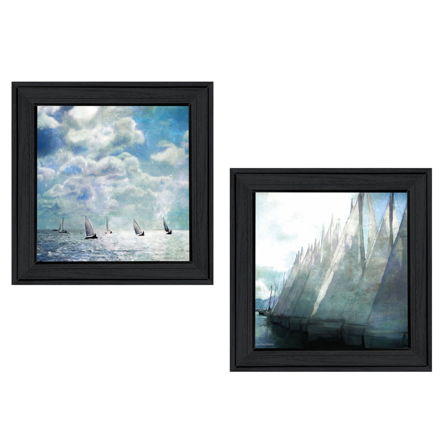 Set Of Two Sailboat Marina 3 Black Framed Print Wall Art