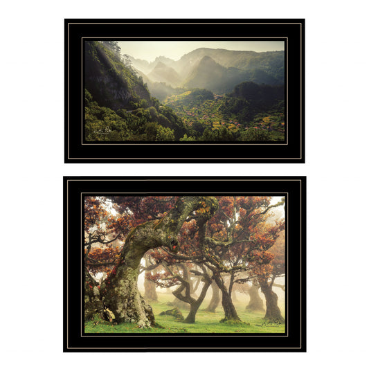 Set Of Two The Land of Hobbits 2 Black Framed Print Wall Art