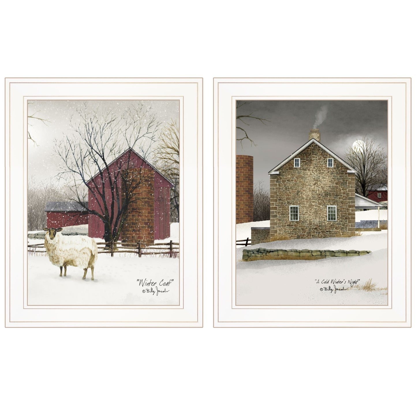 Set Of Two Cold Winter 1 White Framed Print Wall Art