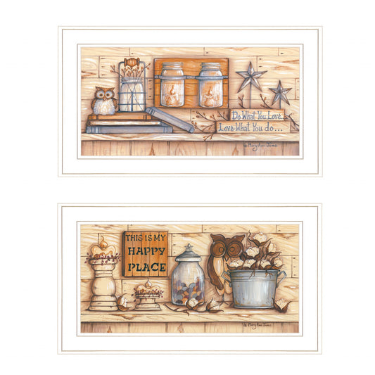 Set Of Two My Happy Place 1 White Framed Print Wall Art