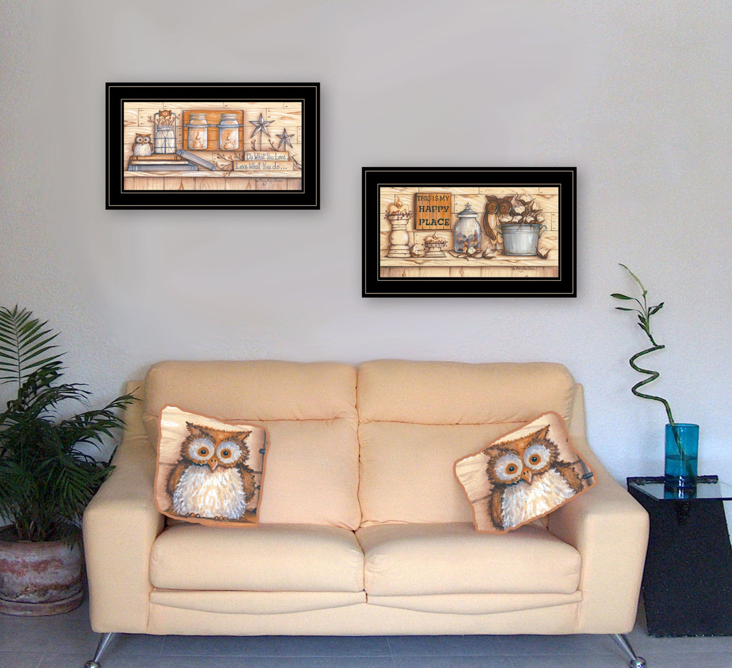 Set Of Two My Happy Place 2 Black Framed Print Wall Art