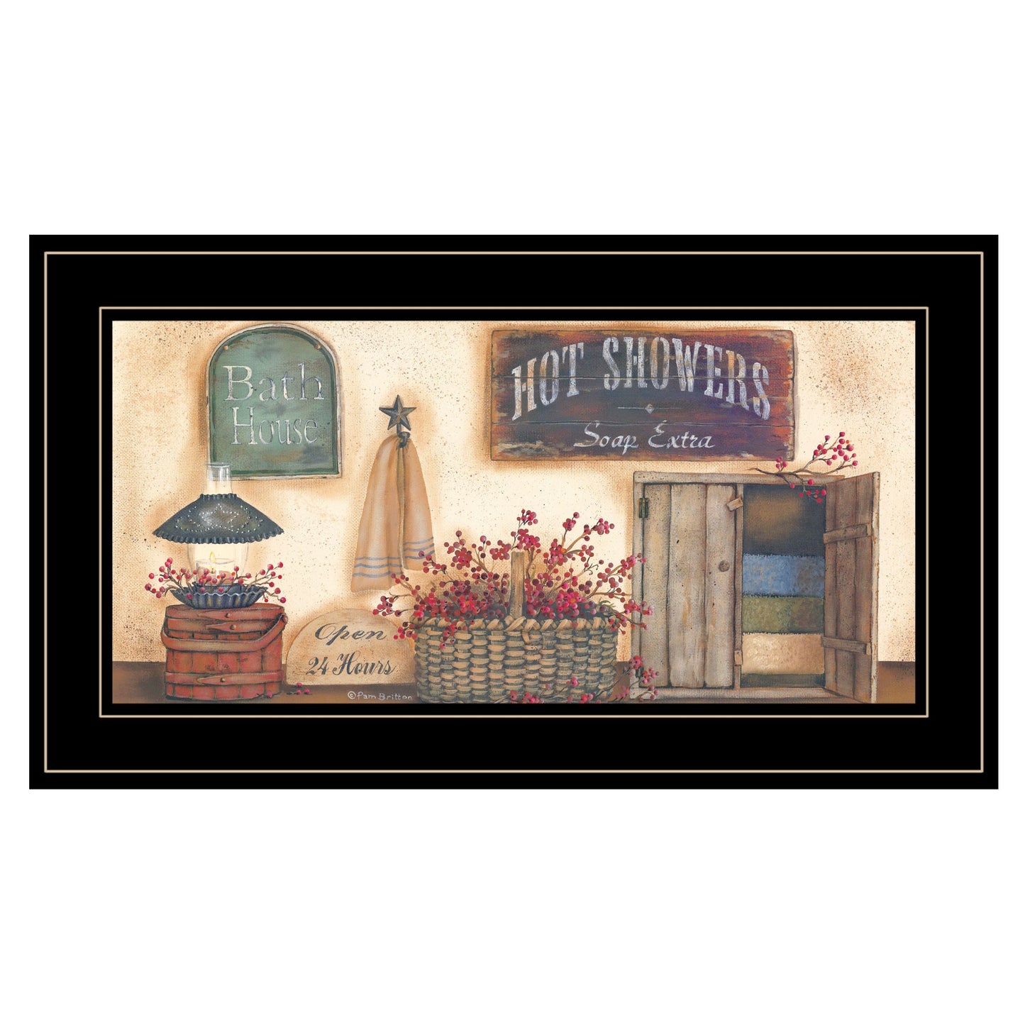 Bath House Collection 3 Black Framed Print Wall Art