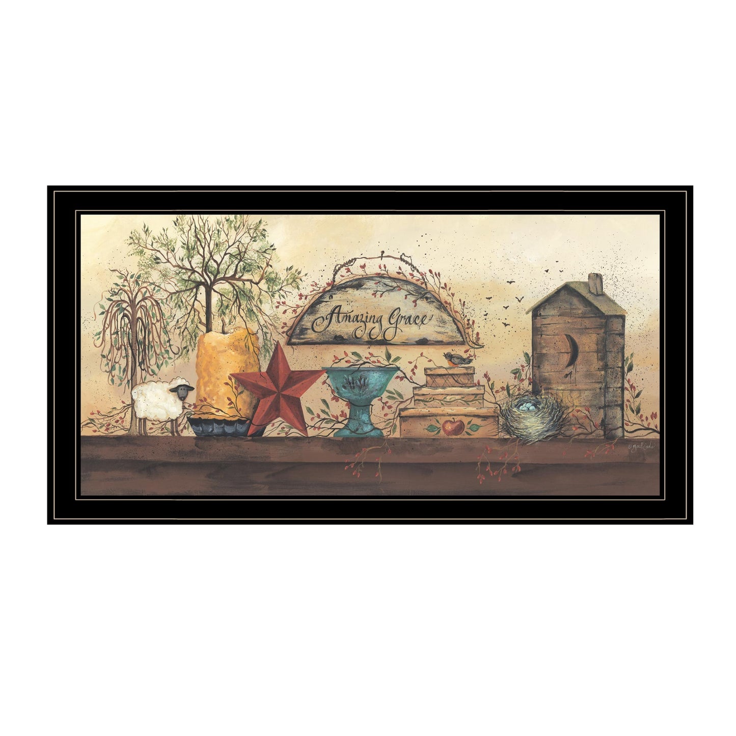 Amazing Grace Shelf 2 Black Framed Print Wall Art