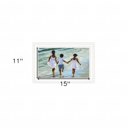 Running On The Beach 2 White Framed Print Wall Art