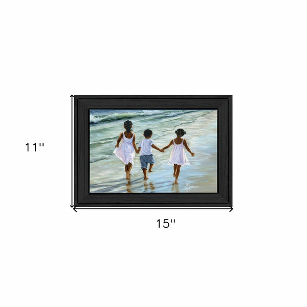 Running On The Beach 3 Black Framed Print Wall Art