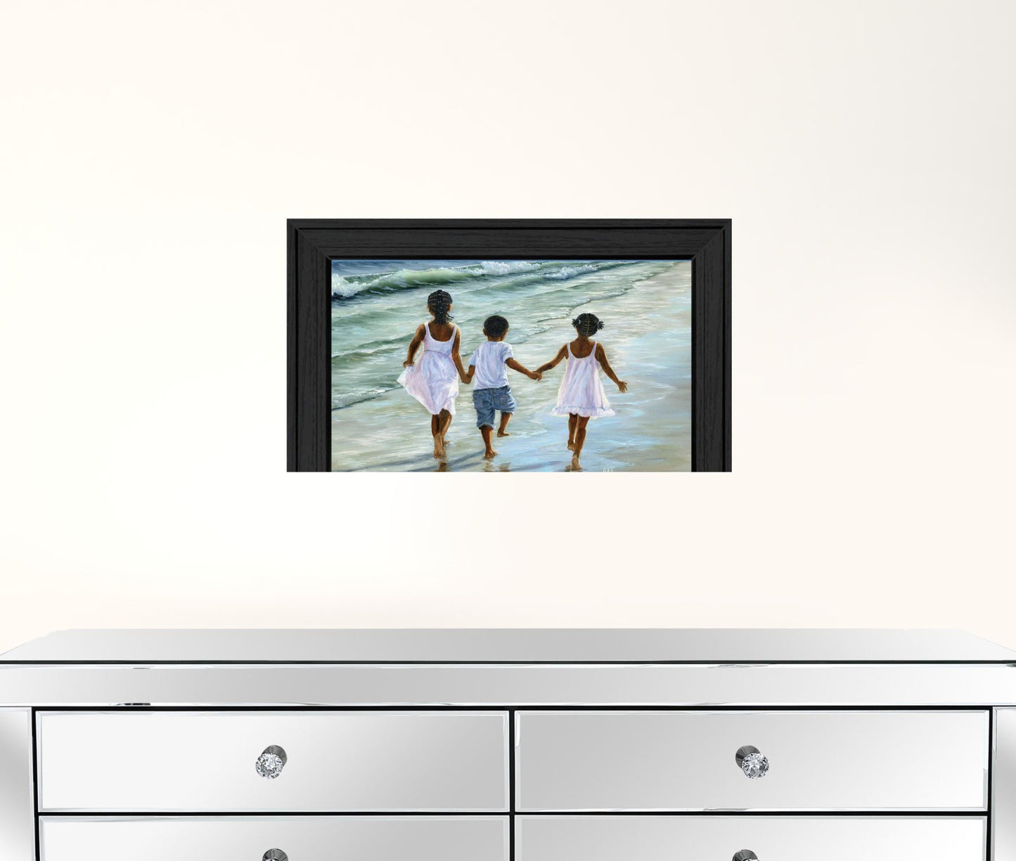 Running On The Beach 3 Black Framed Print Wall Art