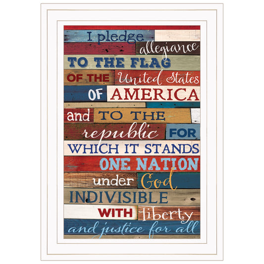 Red White and Blue Pledge Of Allegiance White Framed Print Wall Art