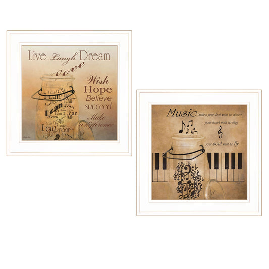 Set Of Two Music 1 White Framed Print Wall Art