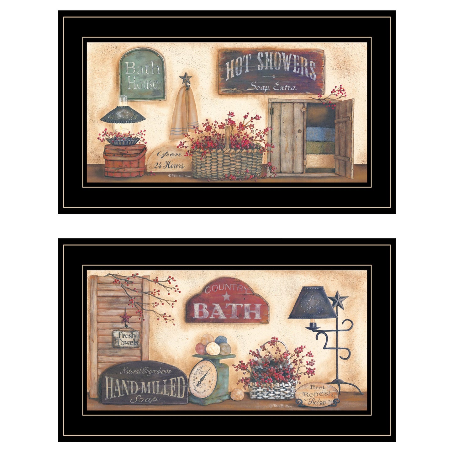 Set Of Two Bath 4 Black Framed Print Bathroom Wall Art