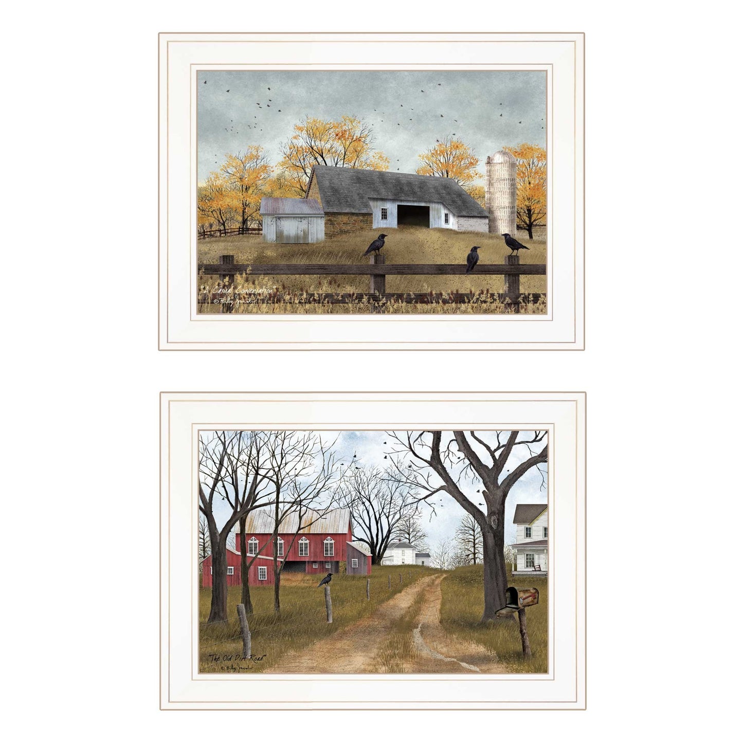 Set Of Two Country Roads 1 White Framed Print Wall Art