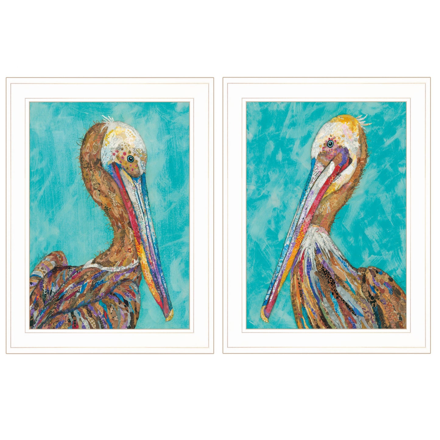 Set Of Two Pelicans 1 White Framed Print Wall Art