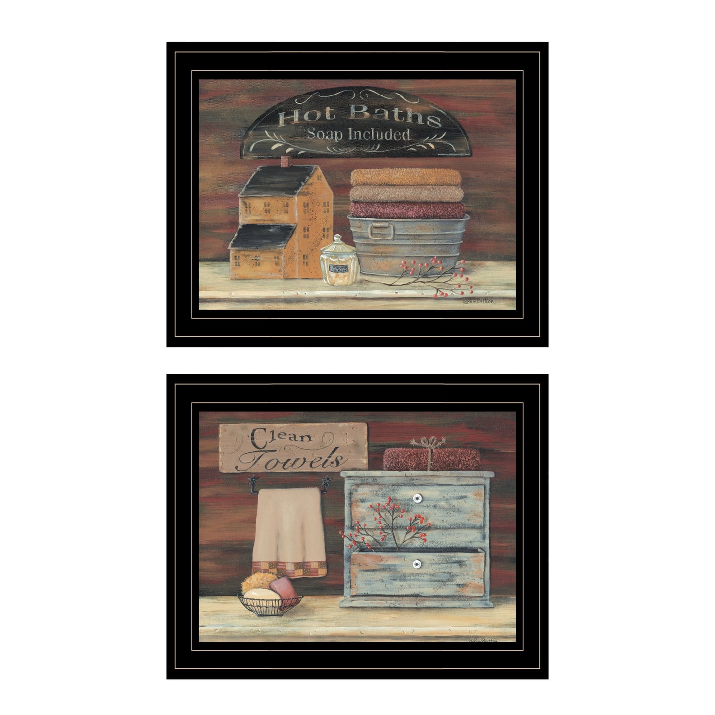 Set Of Two Hot Bath Or Clean Towels 2 Black Framed Print Wall Art