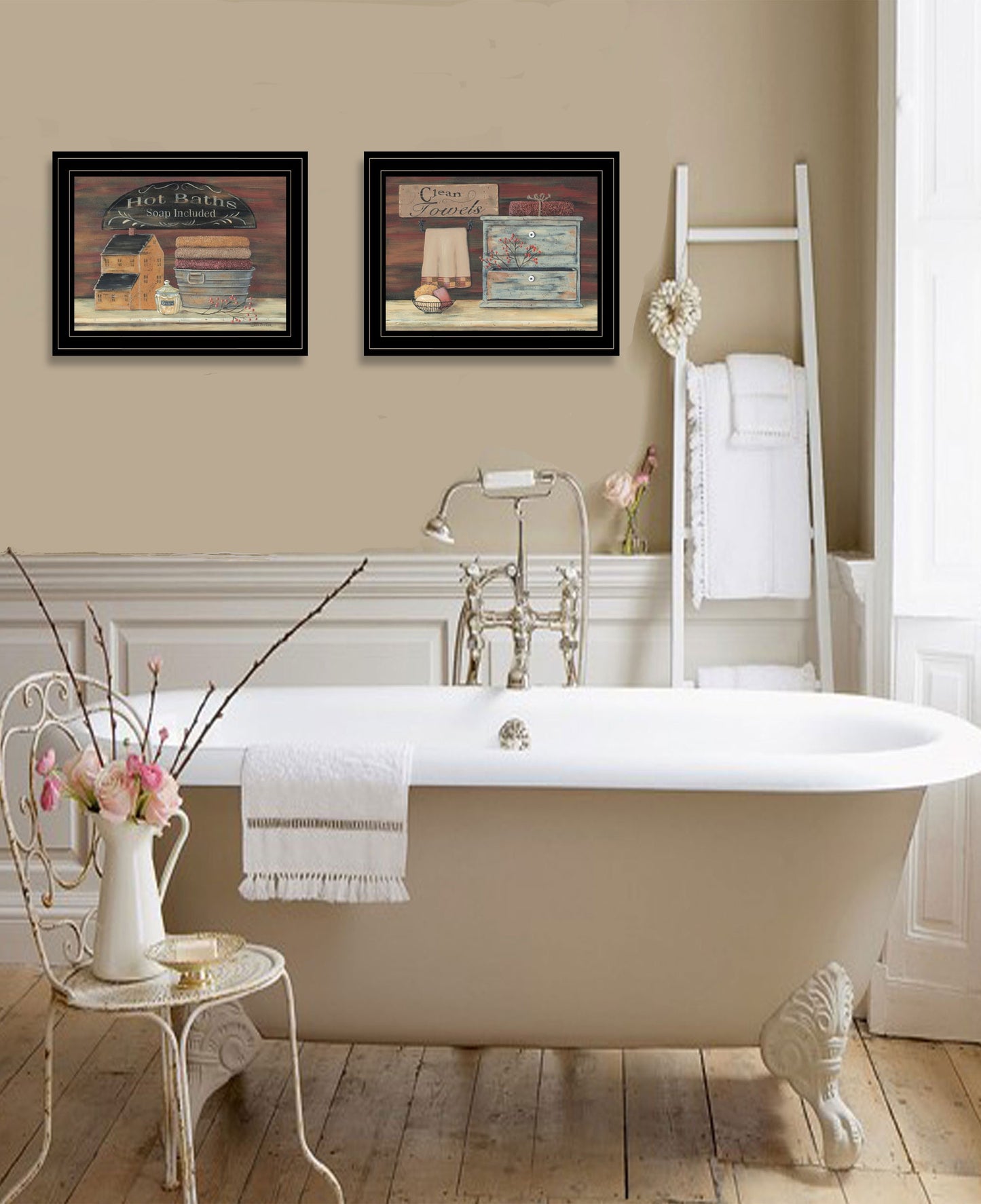 Set Of Two Hot Bath Or Clean Towels 2 Black Framed Print Wall Art