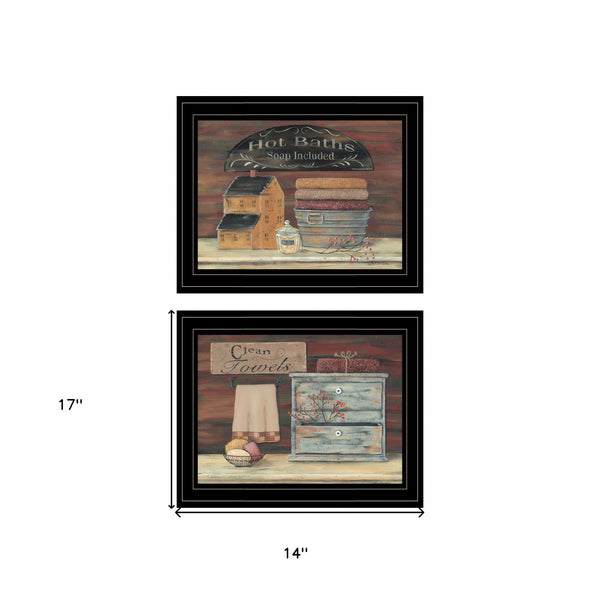 Set Of Two Hot Bath Or Clean Towels 2 Black Framed Print Wall Art