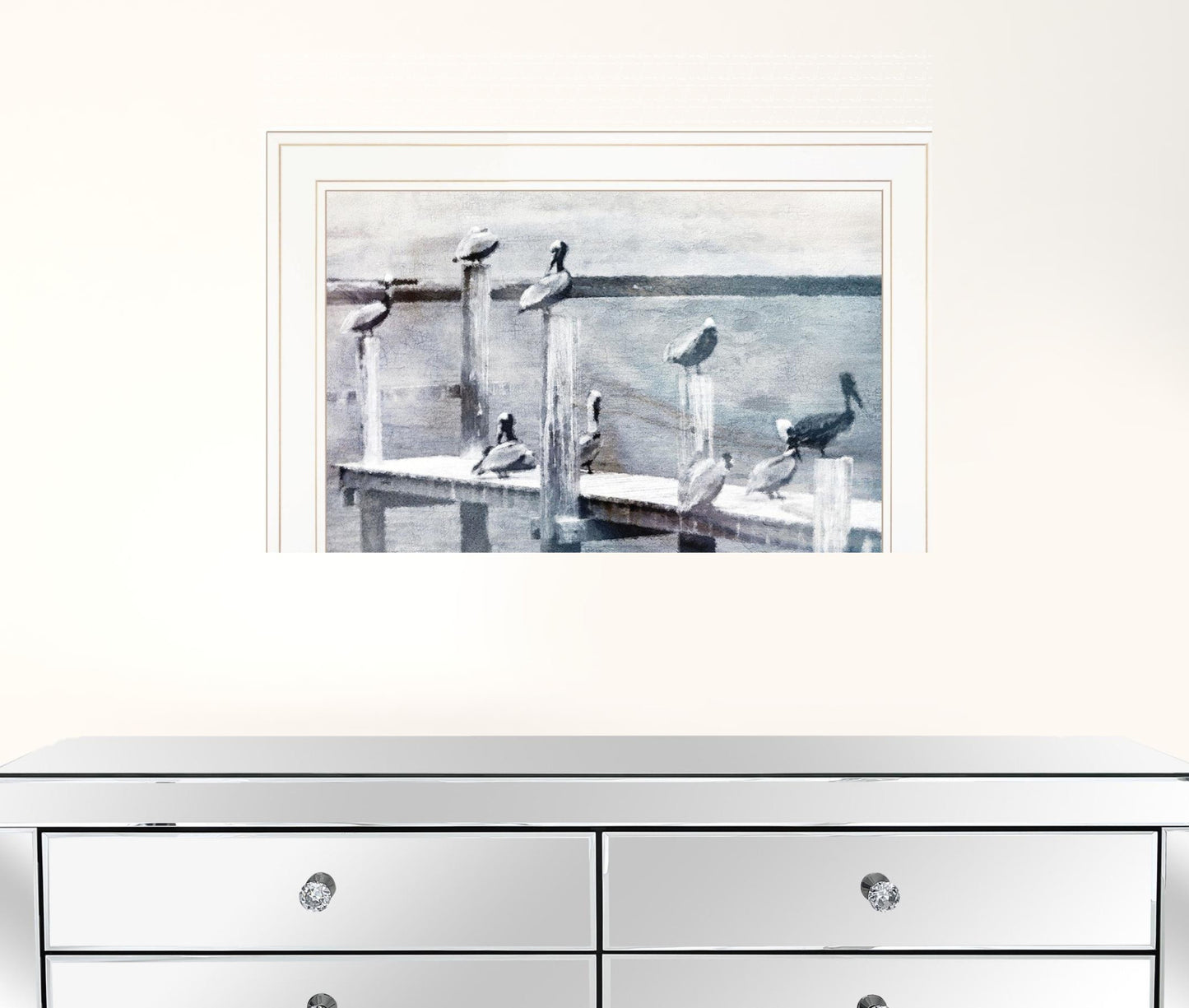 Birds on a Pier 2 White Framed Print Kitchen Wall Art