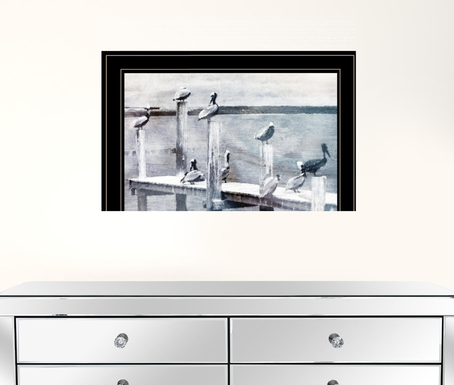 Birds On A Pier 3 Black Framed Print Wall Art