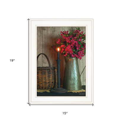 Basket & Blossoms White Framed Print Wall Art