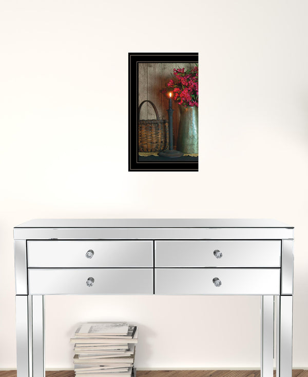 Basket and Blossoms Black Framed Print Wall Art