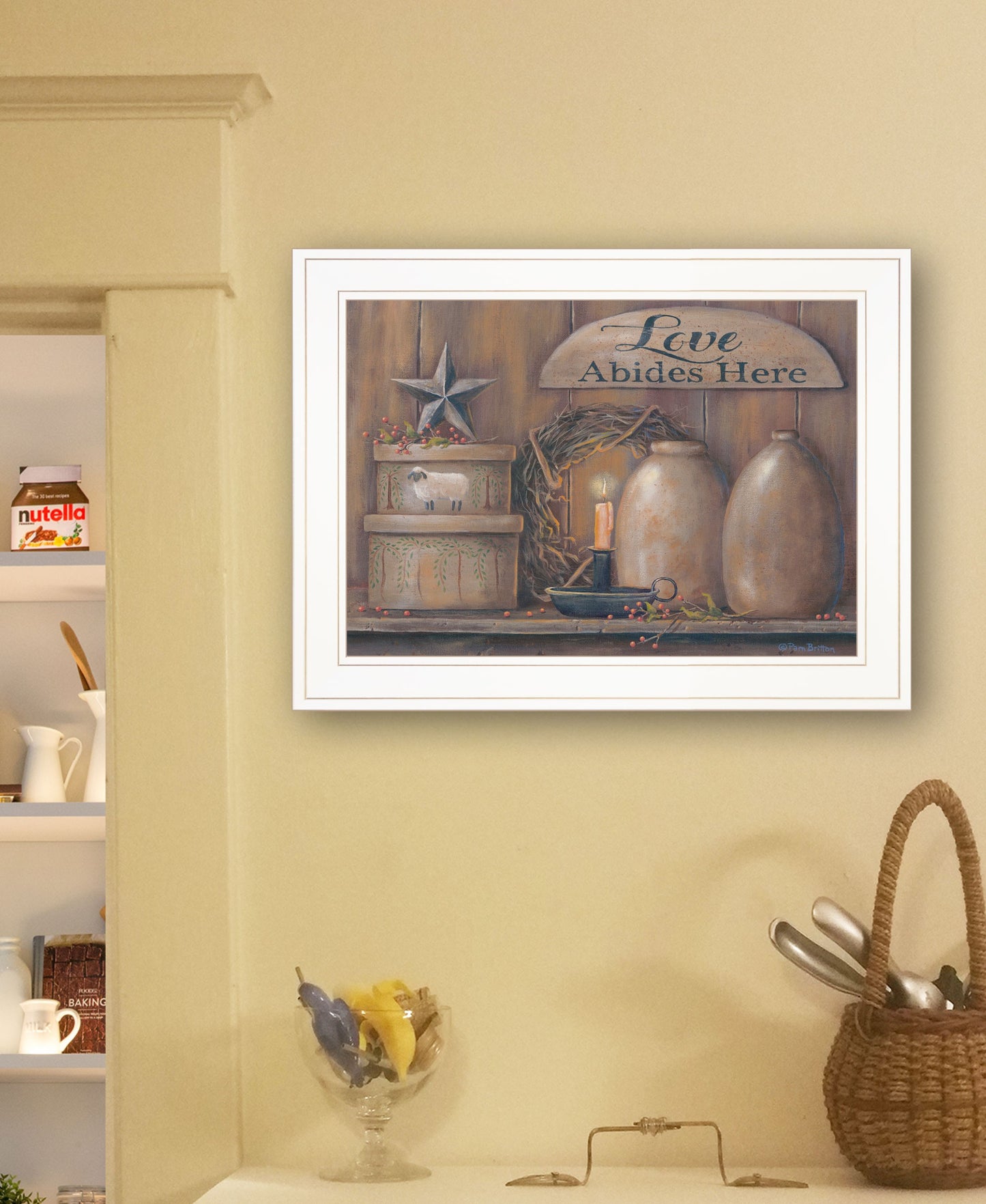 Love Abides Here Shelf 2 White Framed Print Wall Art