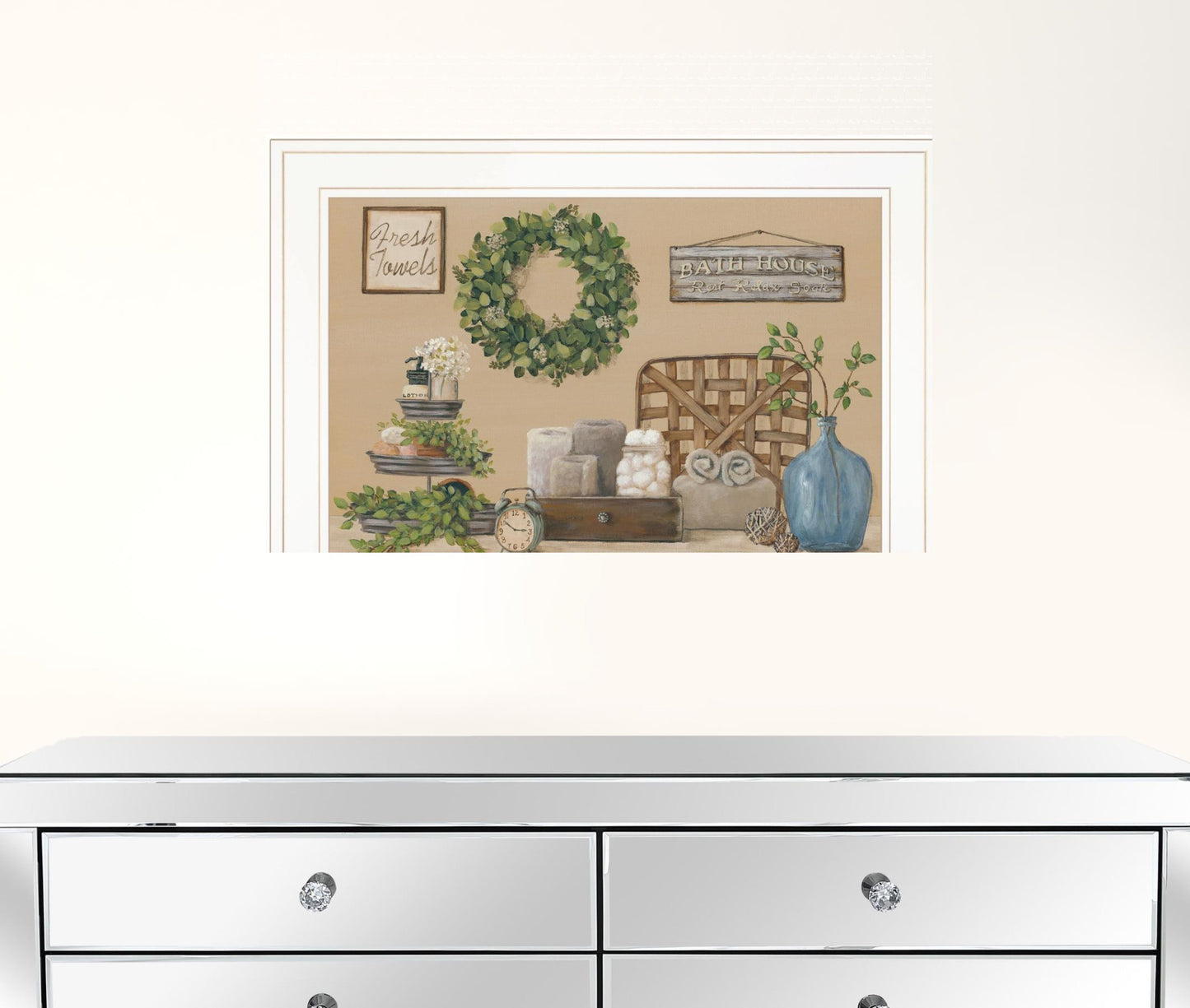 Farmhouse Bath I 2 White Framed Print Bathroom Wall Art