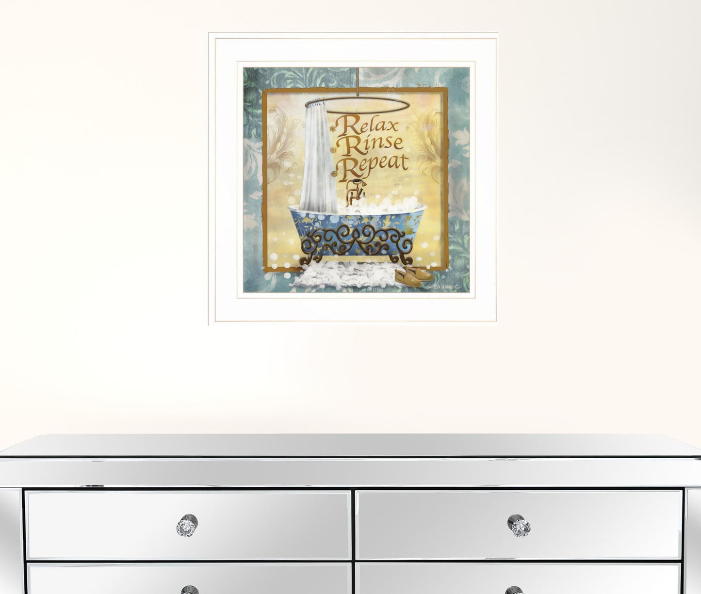 Relax Rinse Repeat 1 White Framed Print Wall Art