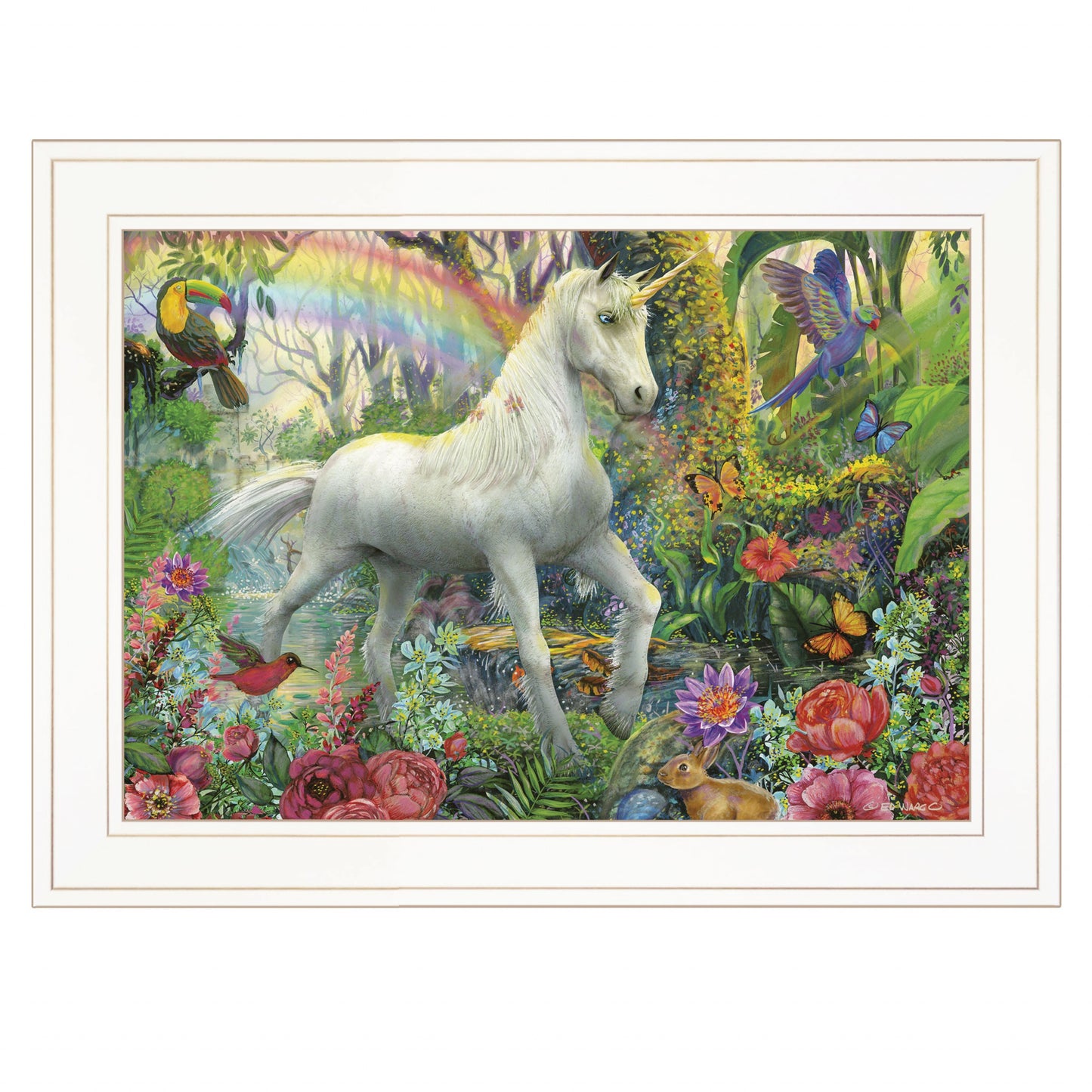 Rainbow Unicorn 2 White Framed Print Wall Art