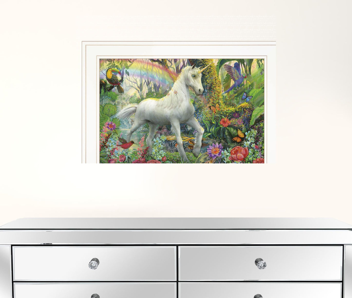 Rainbow Unicorn 2 White Framed Print Wall Art