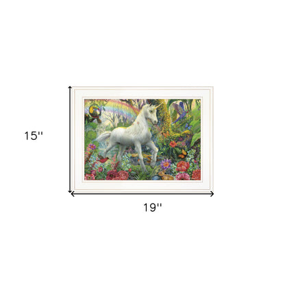 Rainbow Unicorn 2 White Framed Print Wall Art