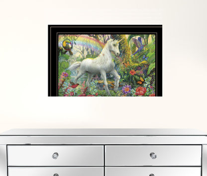 Rainbow Unicorn 3 Black Framed Print Wall Art