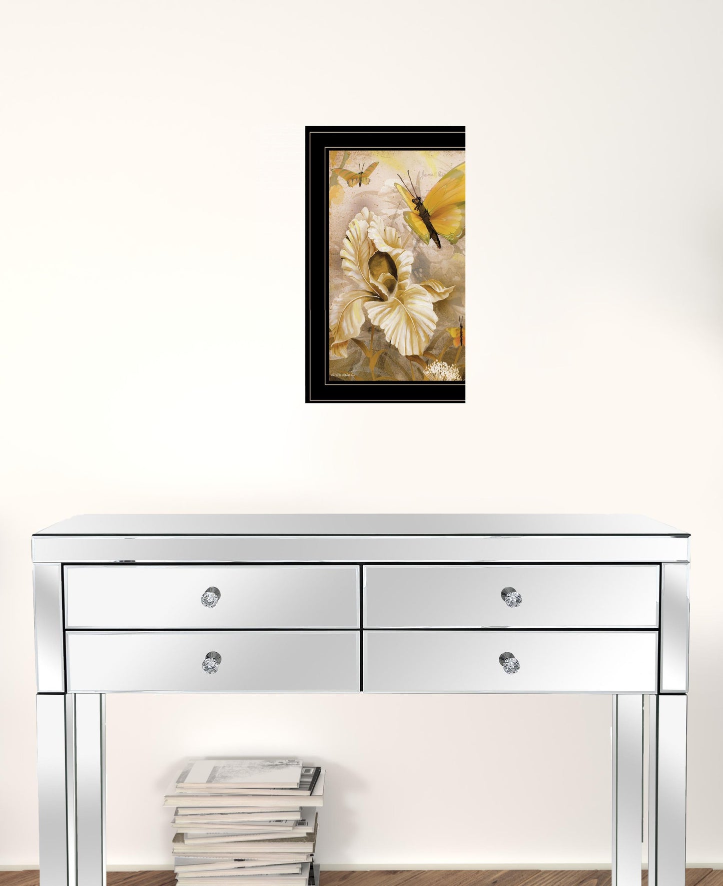 Flowers & Butterflies I 3 Black Framed Print Wall Art