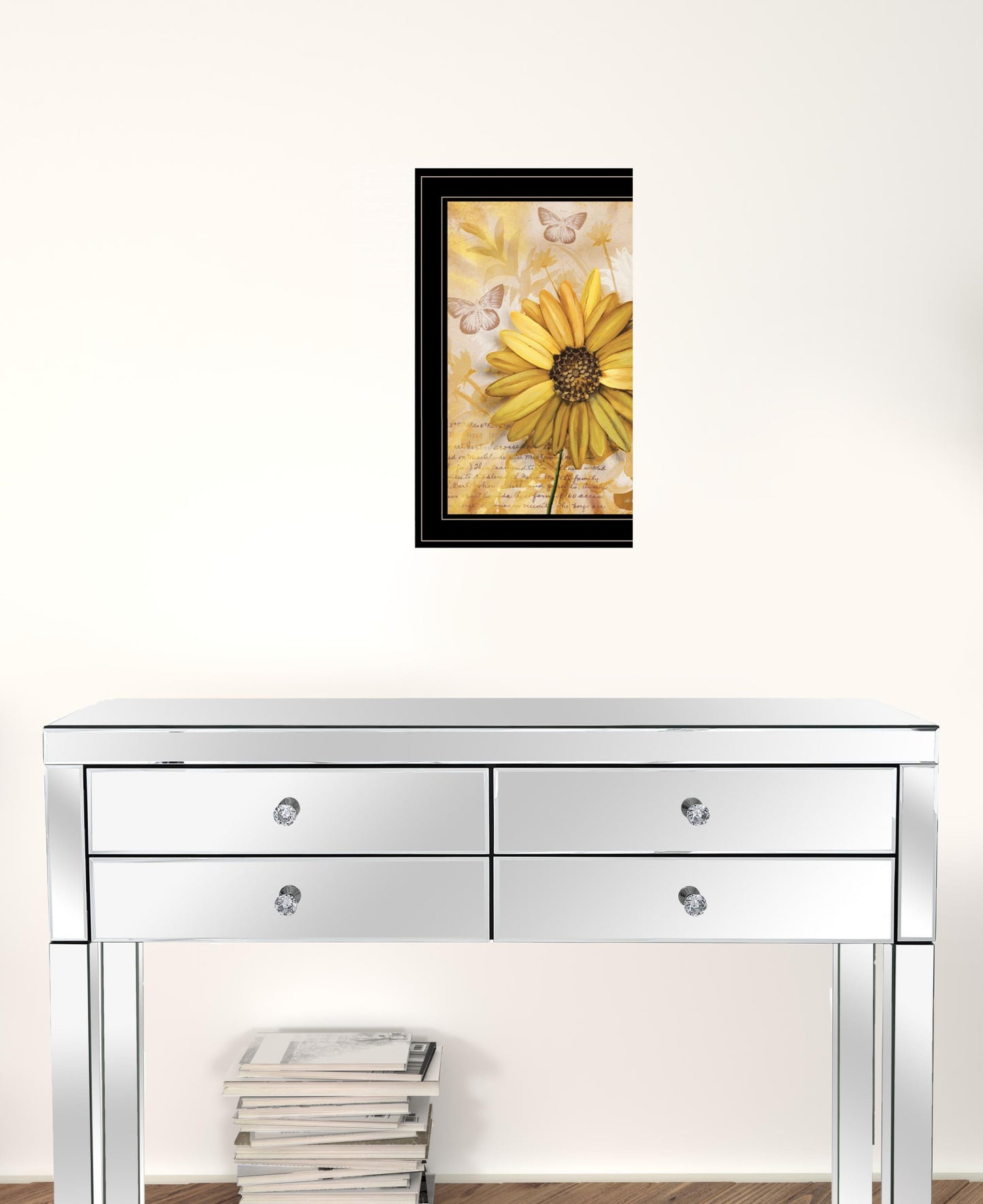 Flowers & Butterflies II 3 Black Framed Print Wall Art