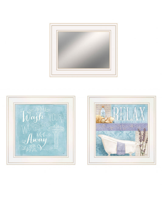 Set Of Three Wash 1 White Framed Print Bathroom Wall Art